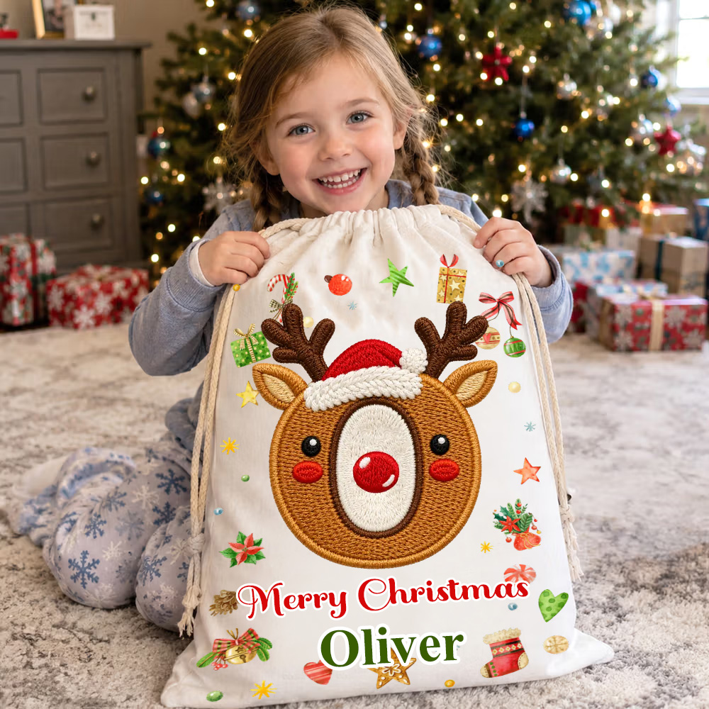 Personalized Kids Christmas Gift Sack Custom Name Holiday Present Storage For Child Santa Sack Xmas Morning Gifts