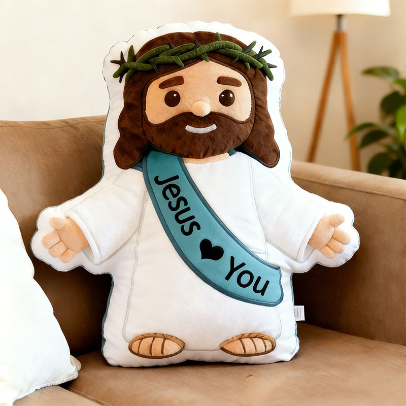 Personalized Cute Jesus Pillow with Sash Jesus Love You Custom Name Religious Gift Prayer Corner Faith Gift Christian Jesus Pillow for Kids or Adults