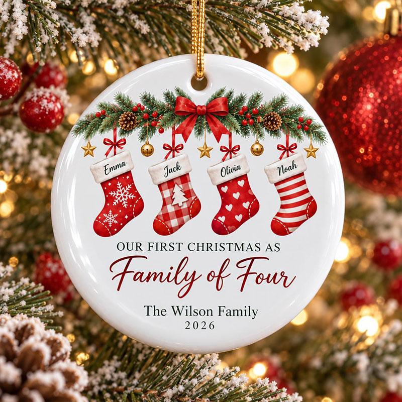 Personalized First Family Christmas Ornament Custom Stocking Keepsake with 1-6 Family Names Christmas Decor Holiday Gift
