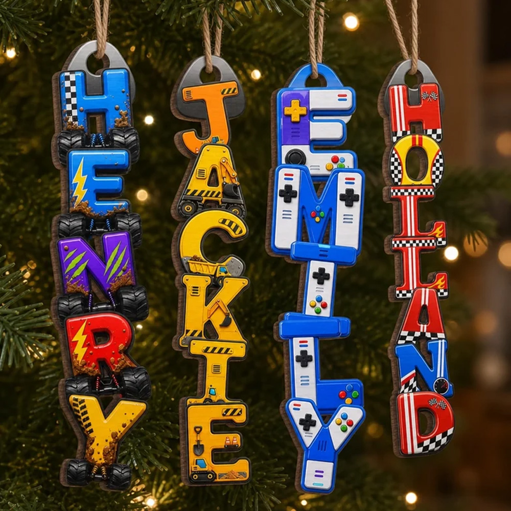 Personalized Name Christmas Ornament Vertical Hanging Letter Decoration Custom Kids Name Gift For Holiday Tree Colorful Xmas Decor Stocking Stuffer
