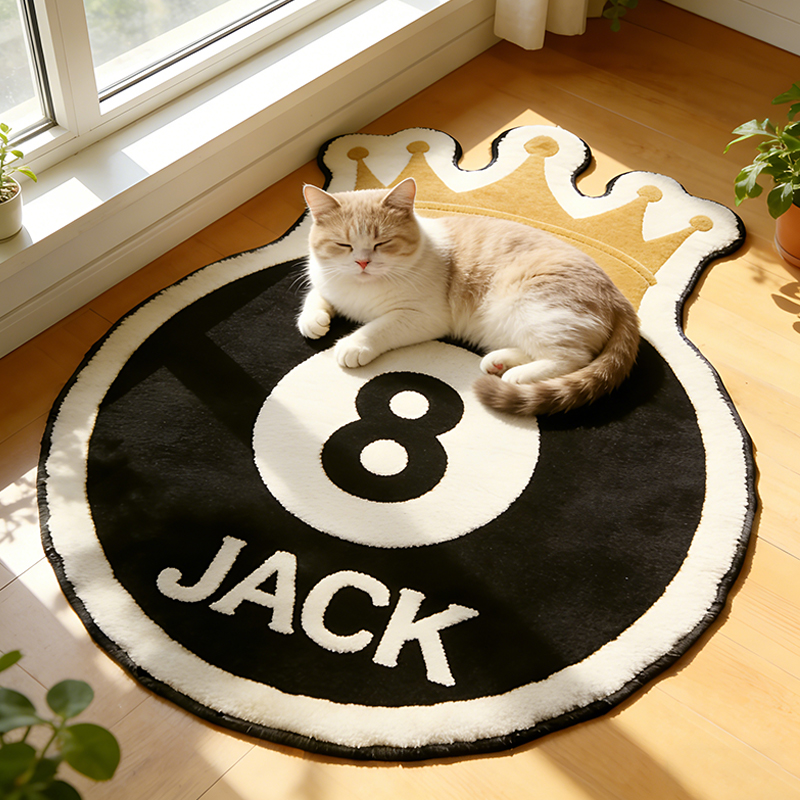 Personalized Billiards Rug with 8-Ball and Regal Crown Design and Custom Name for Pool Enthusiasts