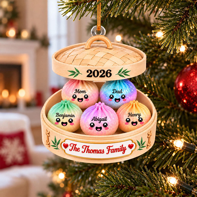 Personalized Squishy Dumpling Acrylic Ornament Custom Name Glitter Dumpling Ornament Custom Family Christmas Keepsake Dumpling Lover Gift