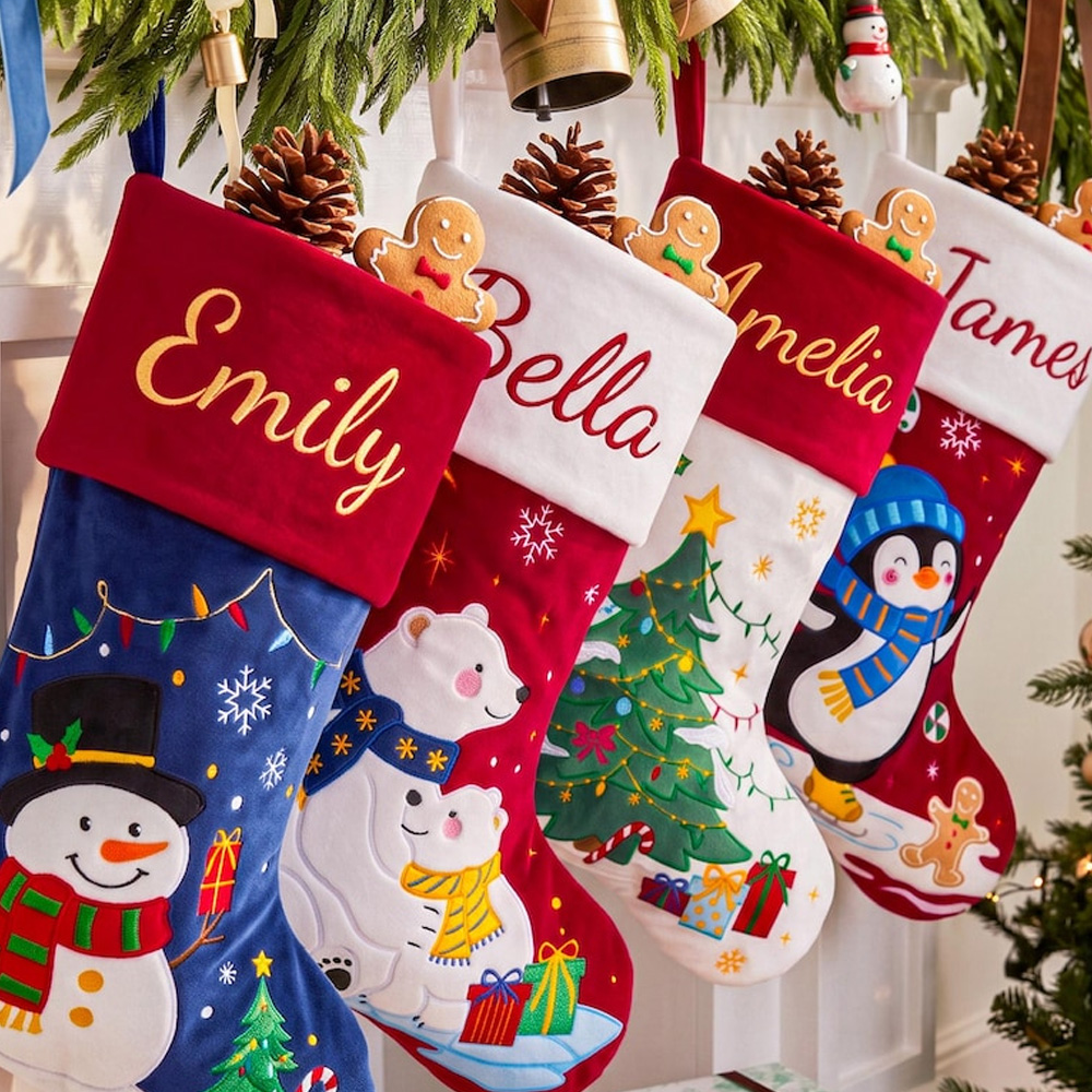 Personalized Christmas Stockings Custom Name Snowman And Penguin Holid