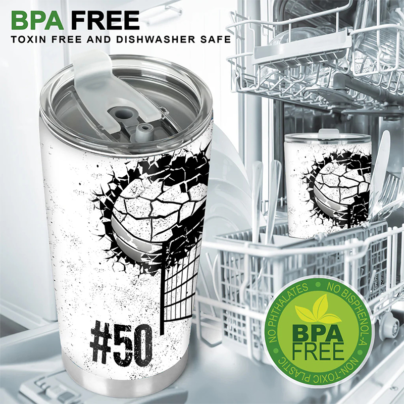 Personalized Volleyball Tumbler Featuring Cracked Volleyball Artwork with Custom Name and Number for Volleyball Fans