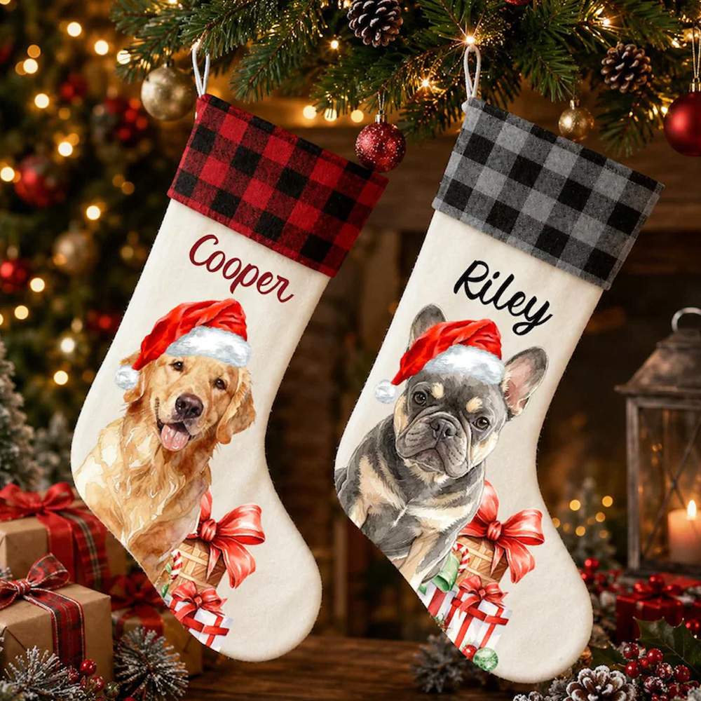 Personalized Pet Christmas Stockings Custom Pet Name Santa Hat Stockin