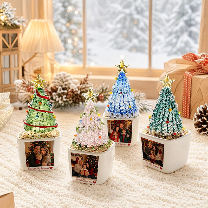 Personalized Stained Glass Christmas Tree Pot Christmas Gift for Grandparents Custom Family Photo Keepsake 2026