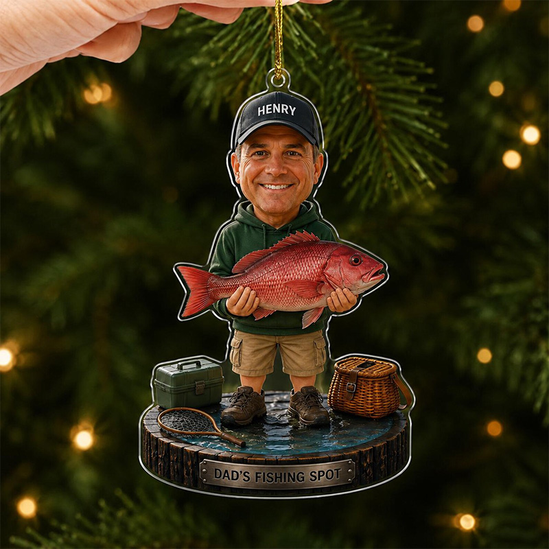 Personalized Dad's Fishing Spot Ornament Custom 2D Fisherman Christmas Ornament Fishing Dad Gift Fish Ornament Gift for Fisherman