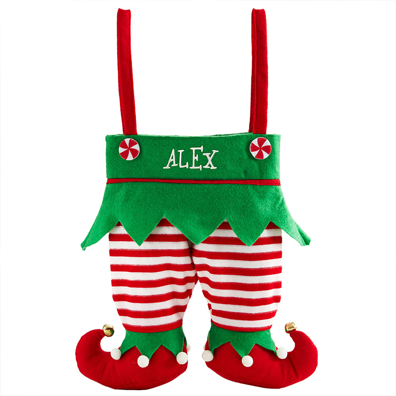 Personalized Christmas Stocking with Name Embroidered Elf Pants Stocking Holiday Stocking Monogram Family Stockings Gifts Christmas Decor