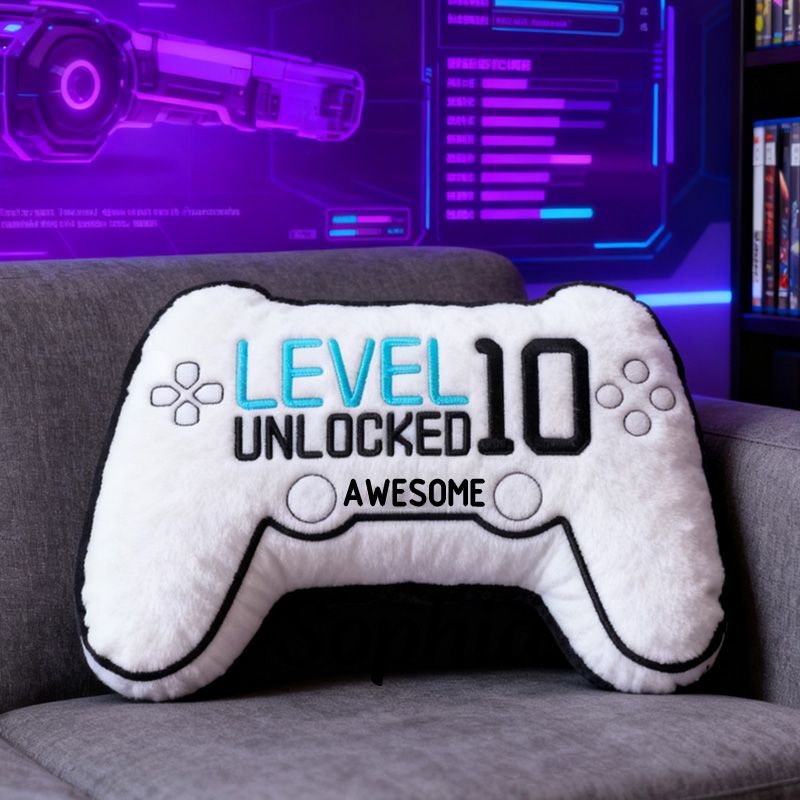 Personalized Level 10 Unlocked Awesome Gaming Controller Pillow Custom Gamer Lover Pillow Gift for Game Geek