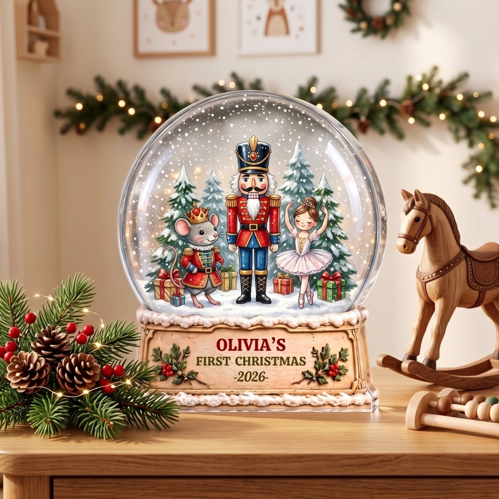 Personalized Nutcracker Snow Globe Acrylic Plaque Custom Name First Christmas Baby Keepsake Holiday Winter Decor Gift For Kids Nursery