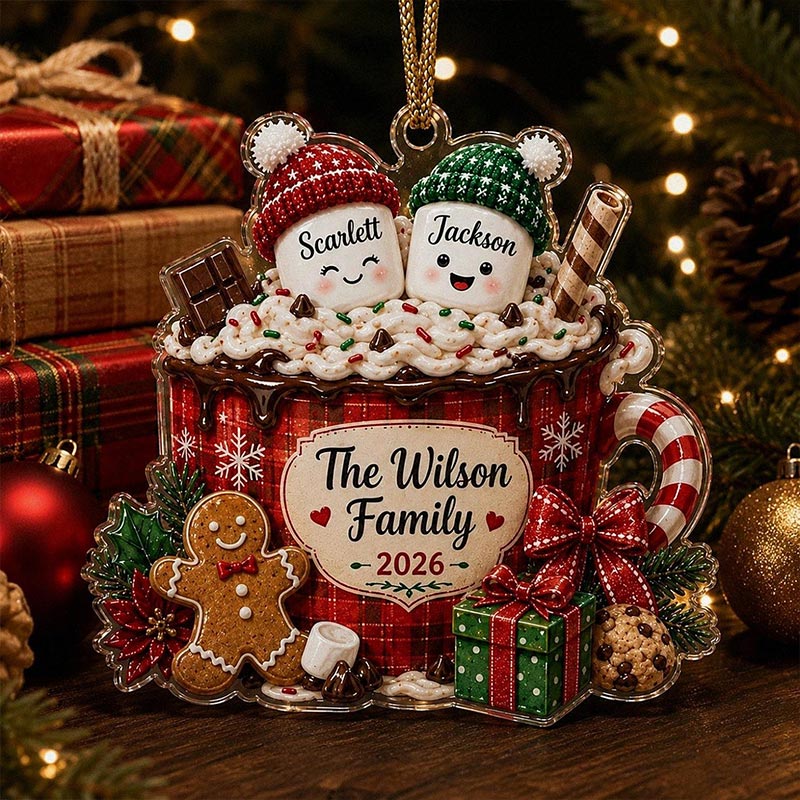 Personalized Marshmallow Family Ornament 2026 Custom Hot Cocoa Cup Acrylic Decor Christmas Tree Keepsake Gift