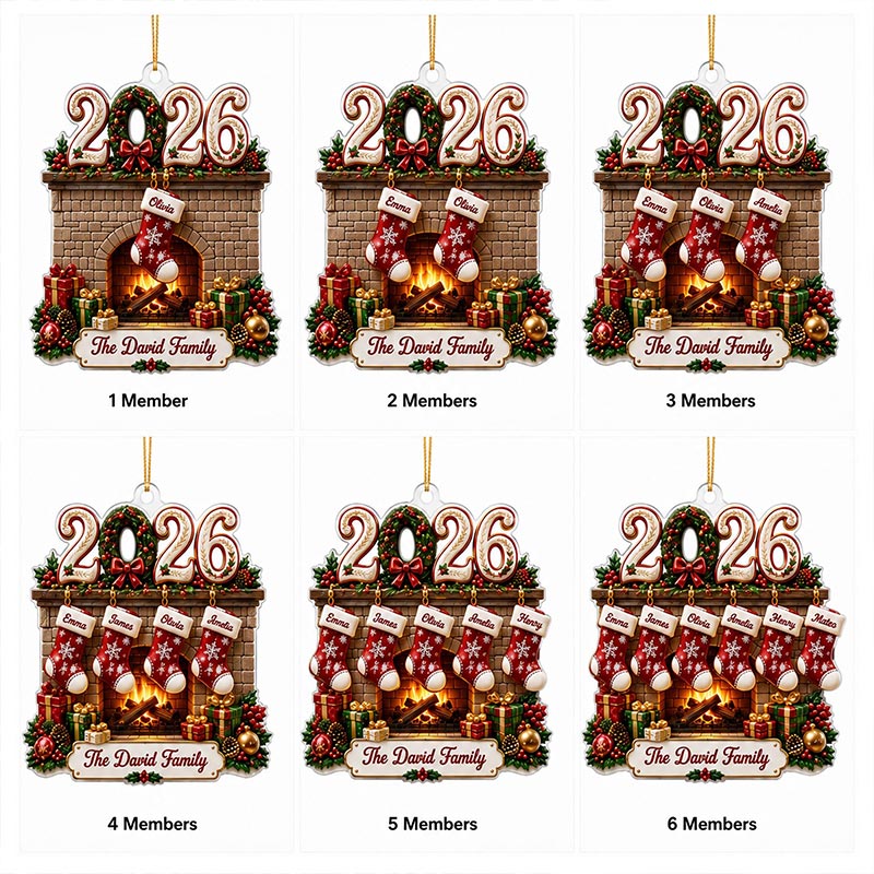 Personalized Family Christmas Acrylic Ornament 2026 Custom Family Name Fireplace Ornament 2D Stocking Ornament Christmas Gift