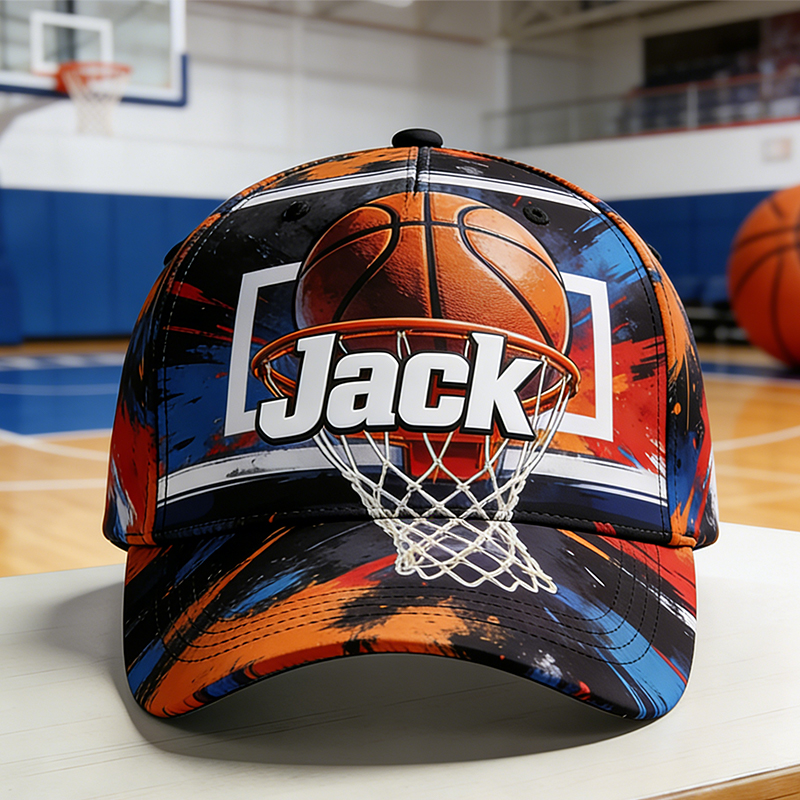 Personalized Basketball Hat with Custom Name and Dynamic Hoop Design for Basketball Enthusiasts