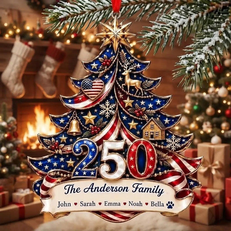 Personalized America Anniversary Ornament 1776-2026 Custom Family Name USA Flag 2D Acrylic Christmas Tree Decor Patriotic Keepsake Gift