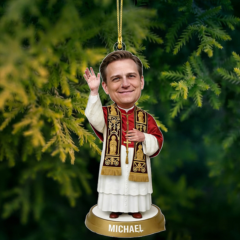 Personalized Photo Priest Acrylic Ornament with Custom Name Christian Funny Catholic Christmas Tree Decoration Religious Holiday Gift