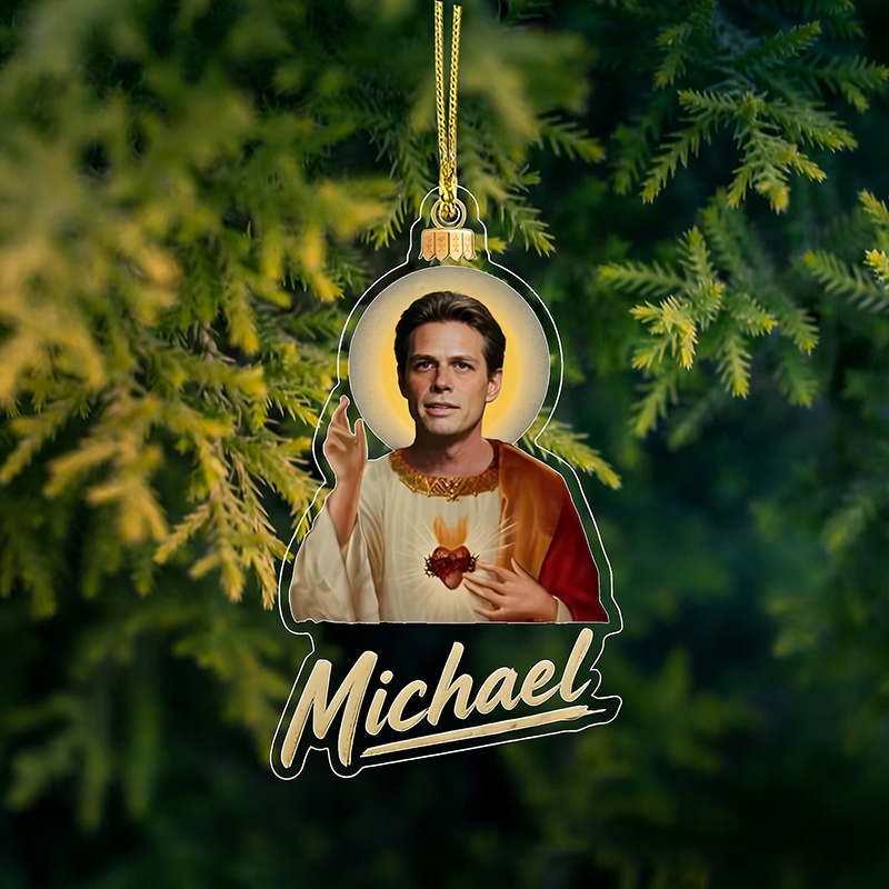Personalized Photo Preacher Acrylic Ornament with Custom Name Retro Southern Preacher Parody Decoration Sacred Heart Ornament Religious Humor Gift