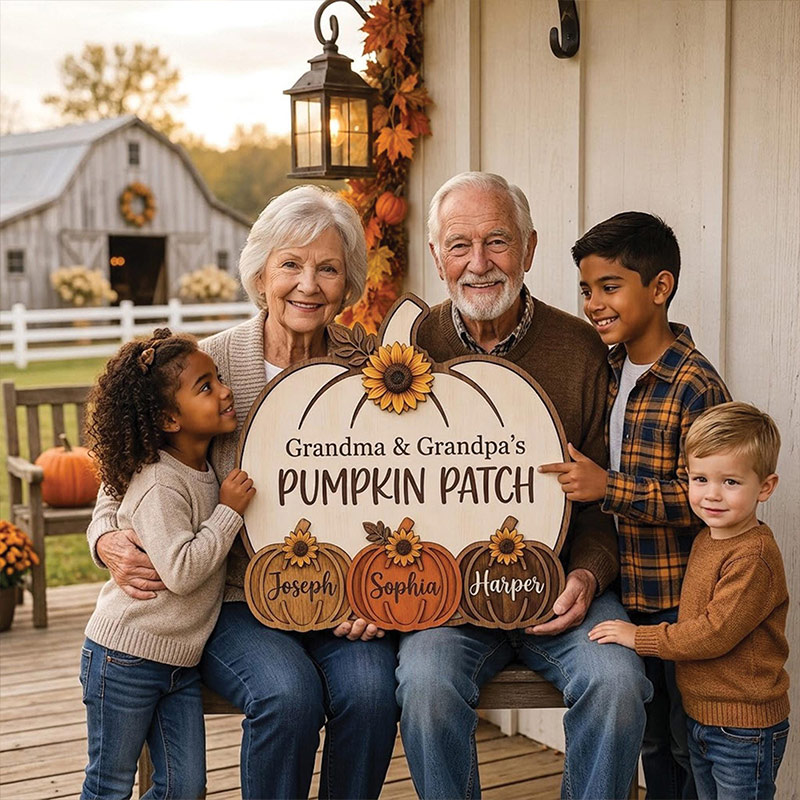 Personalized Grandma Grandpa's Pumpkin Patch Door Hanger Fall Season Decor Fall Pumpkin Patch Sign Grandma Thanksgiving Decor Pumpkin Kid
