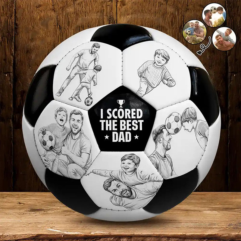 Personalized I Scored The Best Dad Soccer Ball with Photo Pencil Sketch Gift for Dad Soccer Lovers