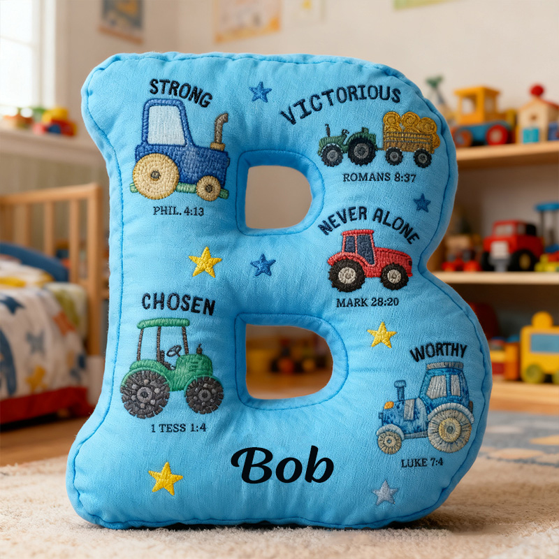 Personalized God Says I am Bible Verse Tractors Letter Pillow with Custom Name Kids Room Decor Religious Gift for Boys Scripture Baptism Gift 3D Print Sale-megacustom