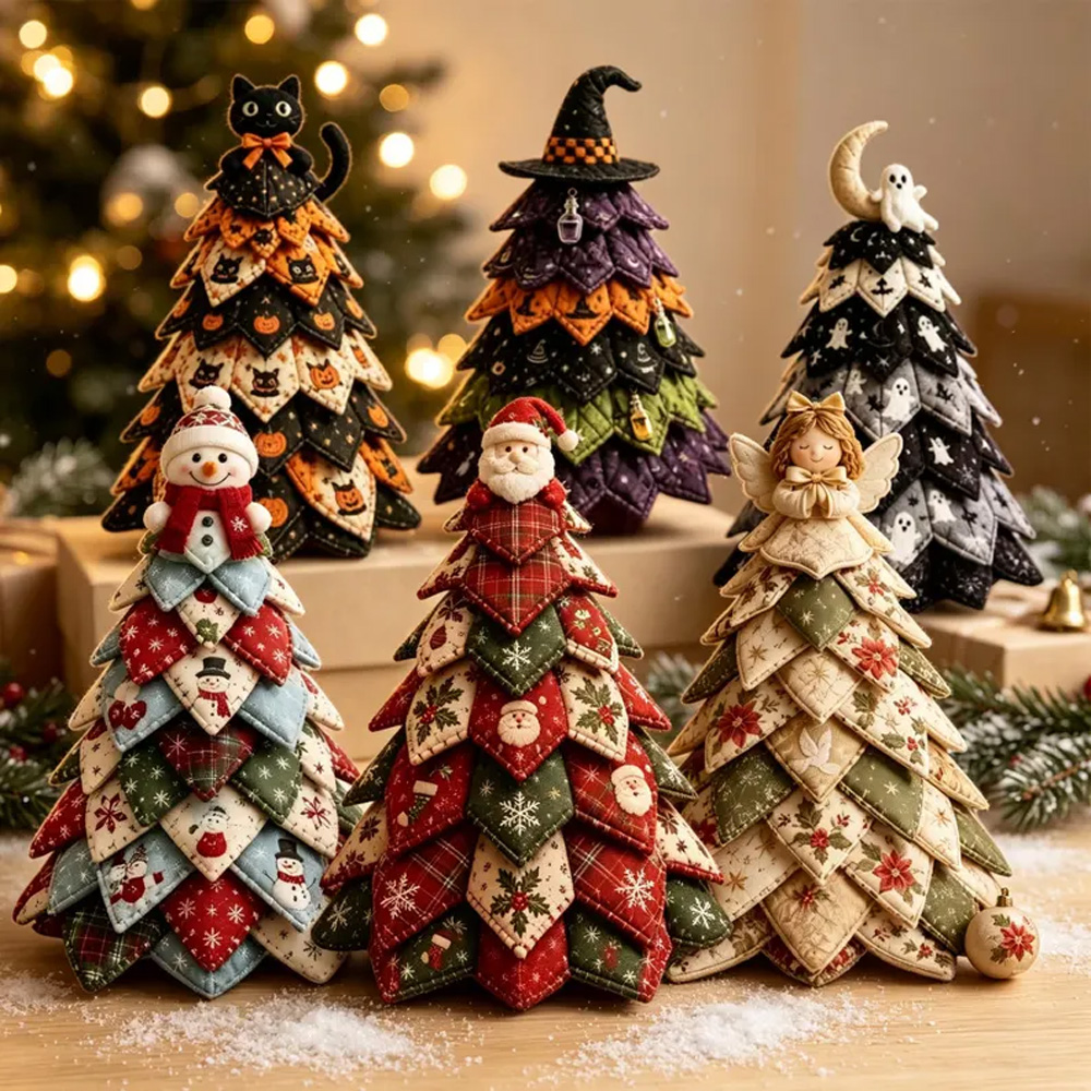 DIY Quilted Christmas Tree Kit Snowman Fabric Christmas Tree Sewing Kit Holiday Table Decor Christmas Ornament Gift 