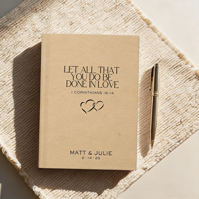 Personalized Let All that You Do be Done in Love A5 Prayer Journal with Name and Date Christian Couple Notebook Biblical Wedding Gift for Anniversary