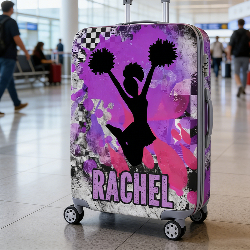 Personalized Cheerleader Girls Luggage Cover with Silhouette and Custom Name Cheerleader Gifts for Vacations or Trips  