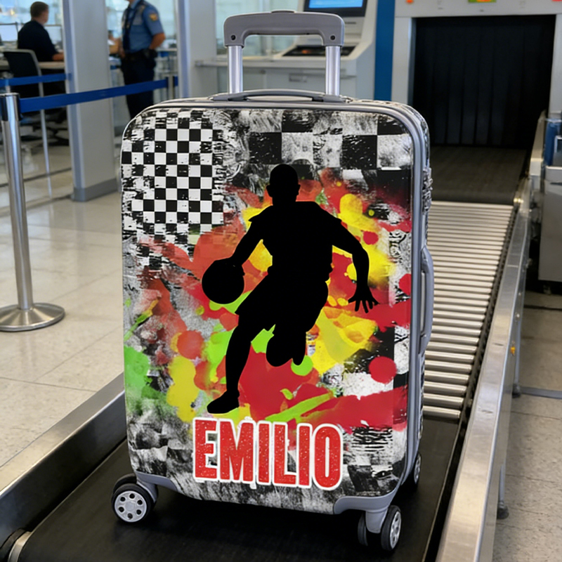 Personalized Basketball Luggage Cover with Bold Player Silhouette and Name for Basketball Enthusiasts