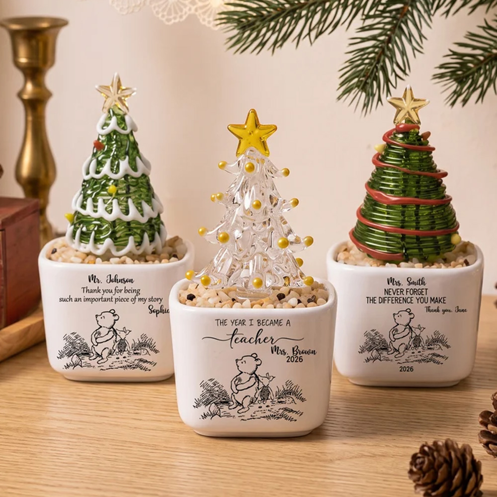 Personalized Teacher Christmas Tree Pot With Custom Name Appreciation