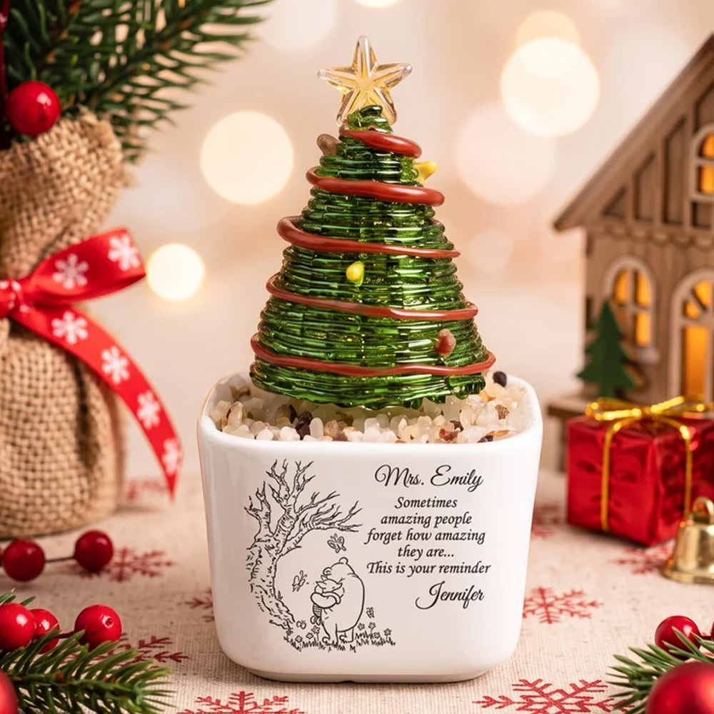 Personalized Teacher Christmas Tree Pot Gift With Custom Name Holiday
