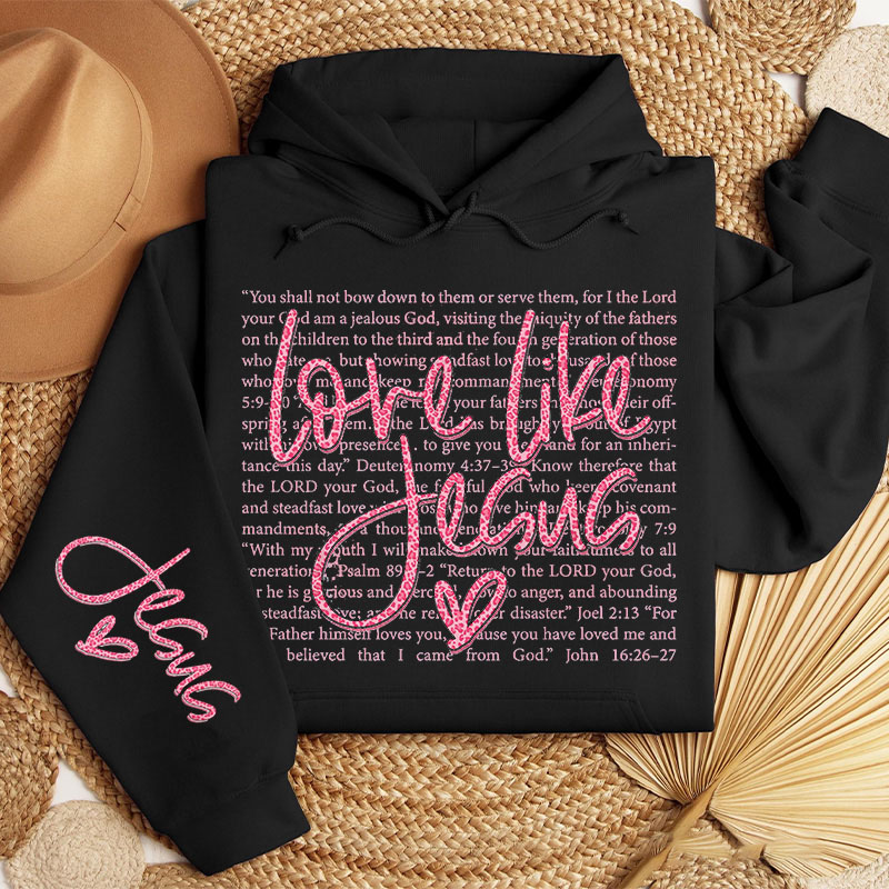 Personalized Love Like Jesus Classic Hoodies with Custom Name Retro Jesus Valentine Sweatshirt Valentine Day Gift for Her