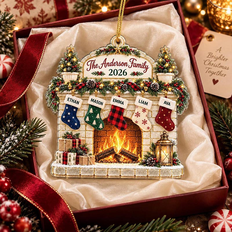 Personalized 2026 Family Christmas Ornament Custom Fireplace Stocking Keepsake Christmas Tree Decoration Family Gift
