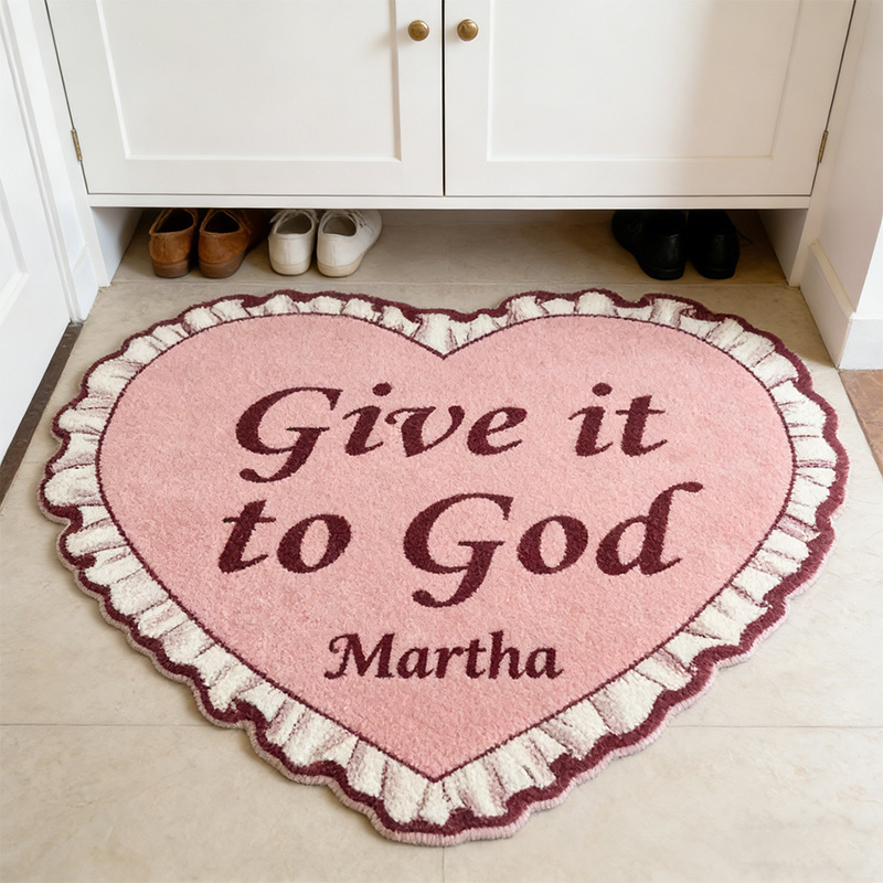 Personalize Give it to God Christian Rug with Custom Name Vintage Heart Rug Valentine Galentine Gift Trust in the Lord with all your Heart Bible Gift