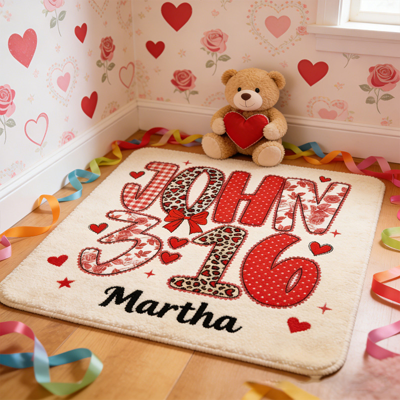 Personalize John 3:16 Christian Valentine Rug with Custom Name Preppy Valentine Bible Verses Rug Coquette Valentine Gift for Her Bible Gift