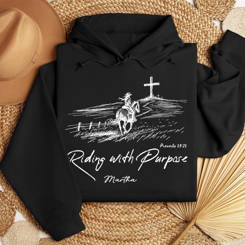 Personalized Riding with Purpose Classic Hoodies with Custom Name Riding House Western Christian Sweatshirt Faith Hoodie Christian Gift Religious Gift