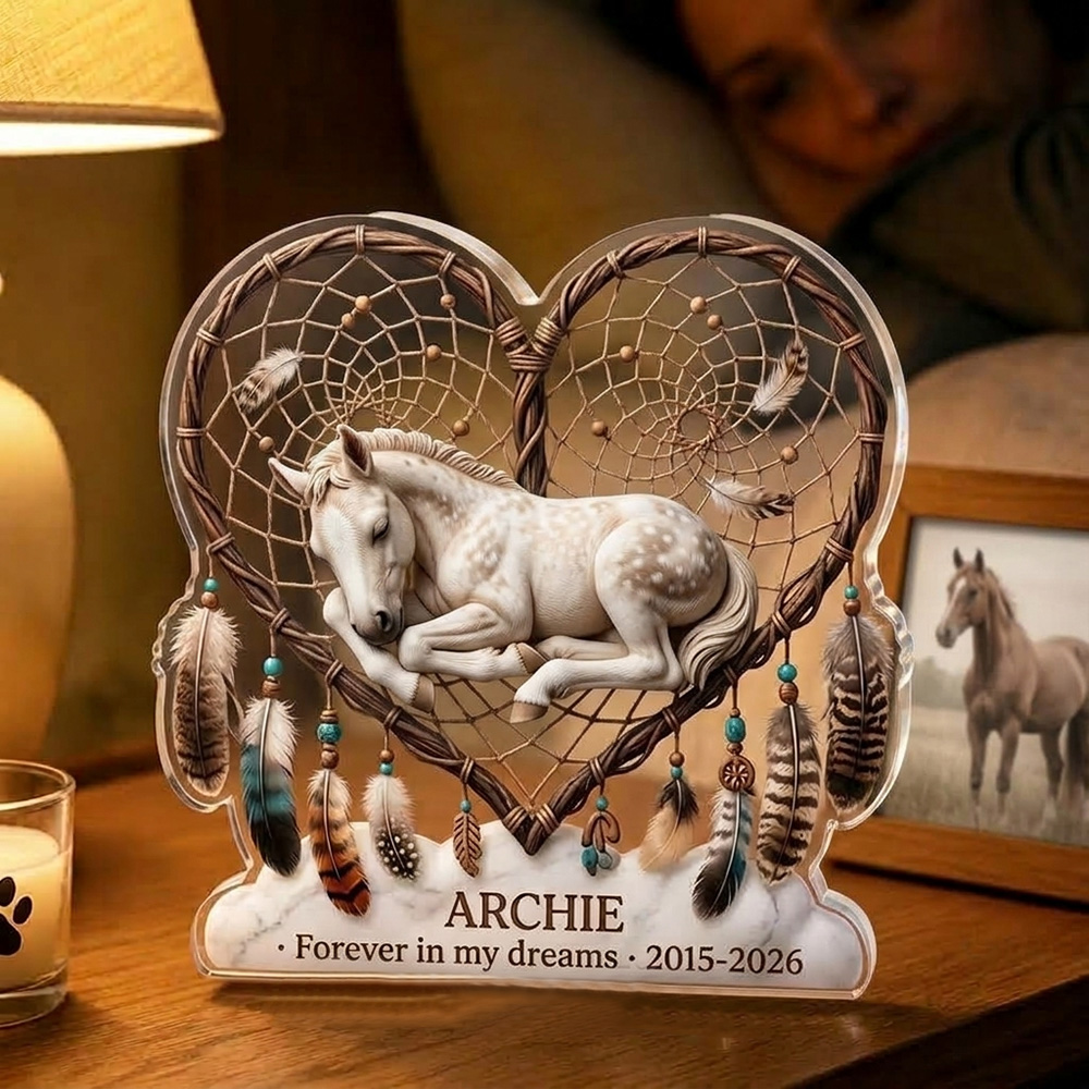 Personalized Pet Memorial Heart Dreamcatcher Acrylic Plaque Custom Pet Photo Name Pet Loss Remembrance Gift