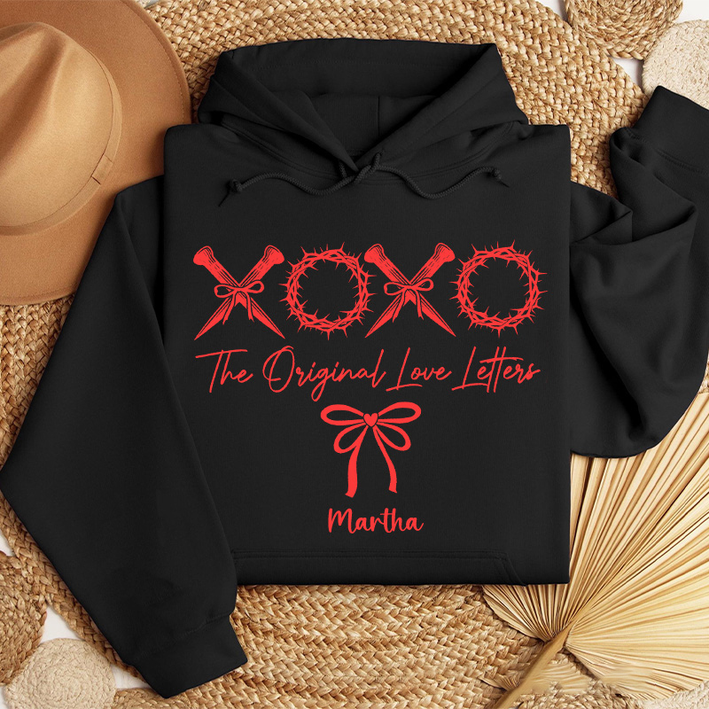 Personalized XOXO the Original Love Letters Classic Hoodies with Custom Name Retro Valentine Bow Sweatshirt Christian Valentine's Day Gift