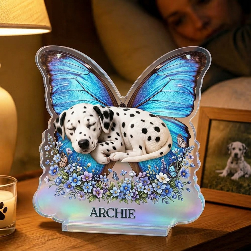 Personalized Pet Memorial Butterfly Acrylic Plaque Custom Pet Name Remembrance Gift Blue Wings Floral Pet Loss Keepsake Ornament