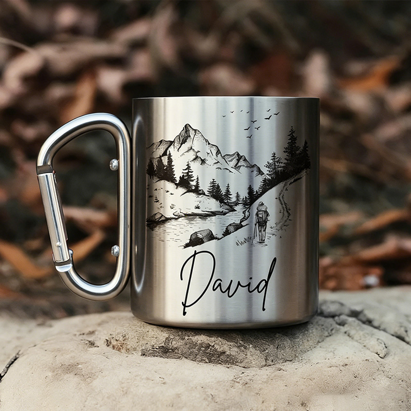 Personalized Hiking Mug Custom Stainless Steel Carabiner Cup Hiker Gift Nature Coffee Mug Backpacking Travel Mug