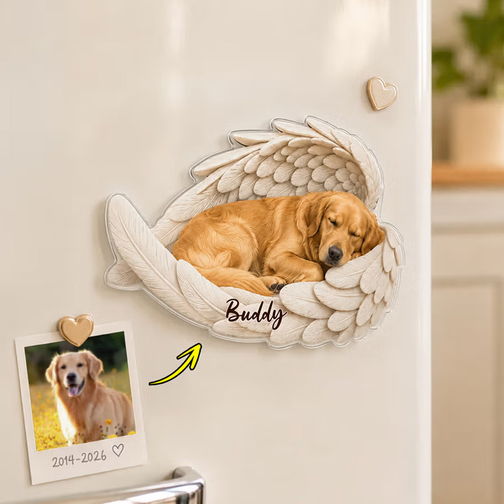 Personalized Pet Photo Wing Shape Fridge Magnet with Name Home Decorat
