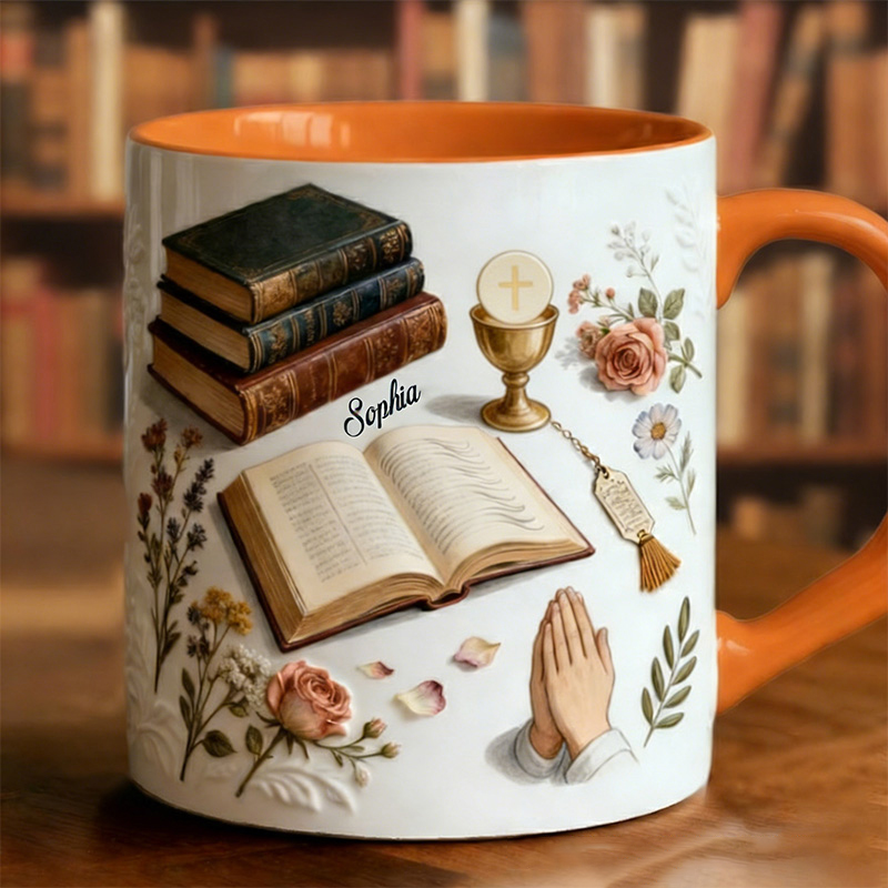 Personalized Just A Girl Who Loves Christ 11oz Ceramic Mug with Name Bible Prayer Hand Chalice Floral Coffee Cup Religious Christian Gift for Women