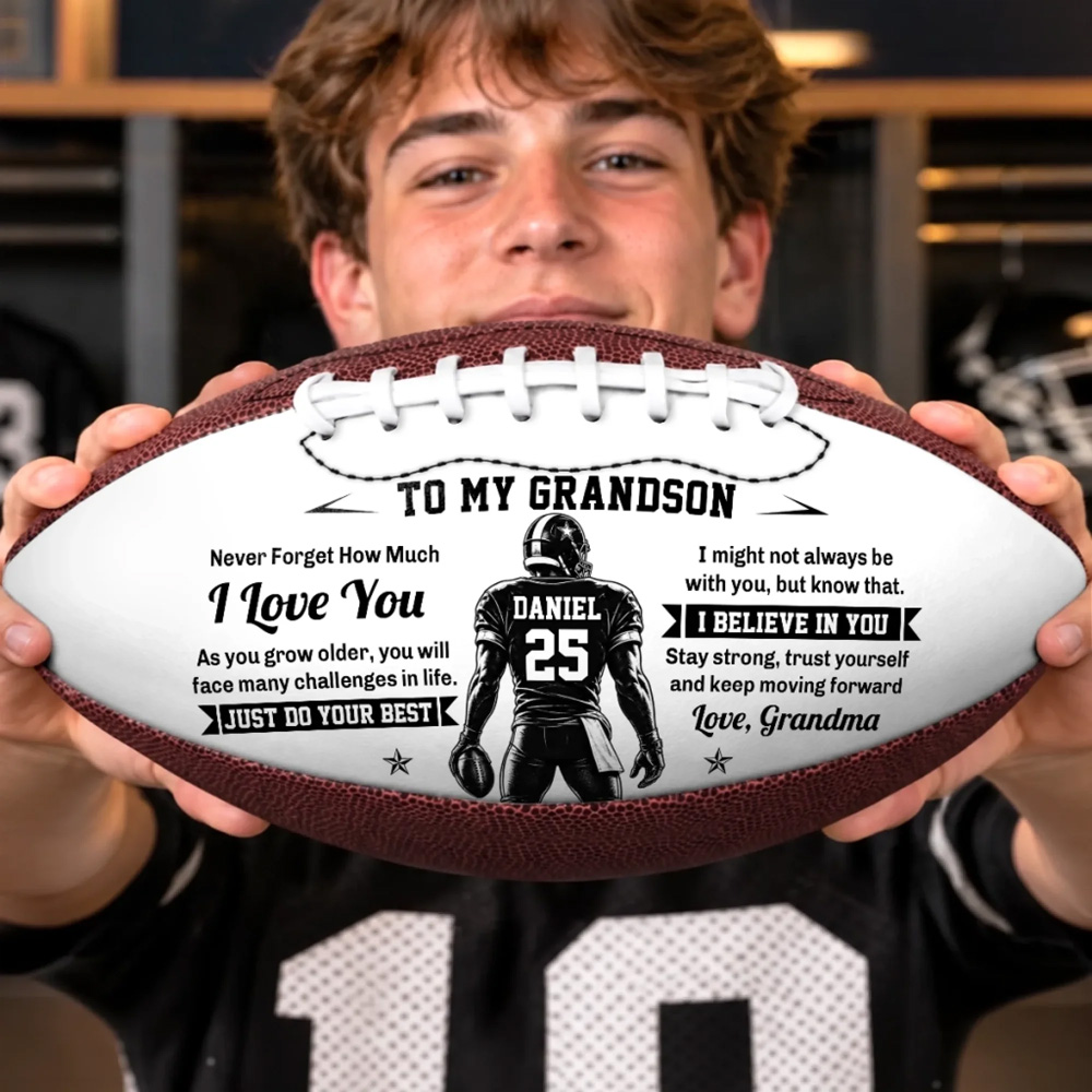 Personalized Birthday Gifts For Son Grandson American Football Lovers Sports Fans Sports Lovers Never Give Up On Dreams Custom Leather Football