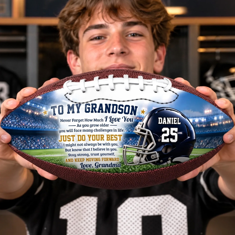 Personalized Birthday Gifts For Son Grandson American Football Lovers Sports Fans Sports Lovers Forever Proud Of You Always Custom Leather Football