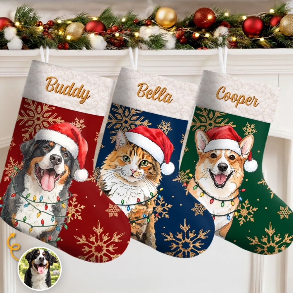 Personalized Christmas Birthday Gifts For Dog Cat Lovers Dog Dad And Mom Cat Owners Santa’s Favorite Furry Helper Custom Photo Christmas Stocking