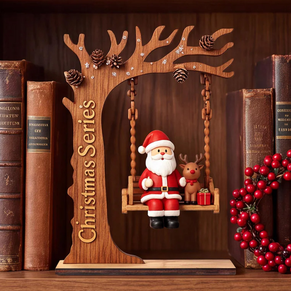 Wooden Santa Swing Shelf Ornament Cute Reindeer Gift Desk Christmas Series Holiday Decor Figurine
