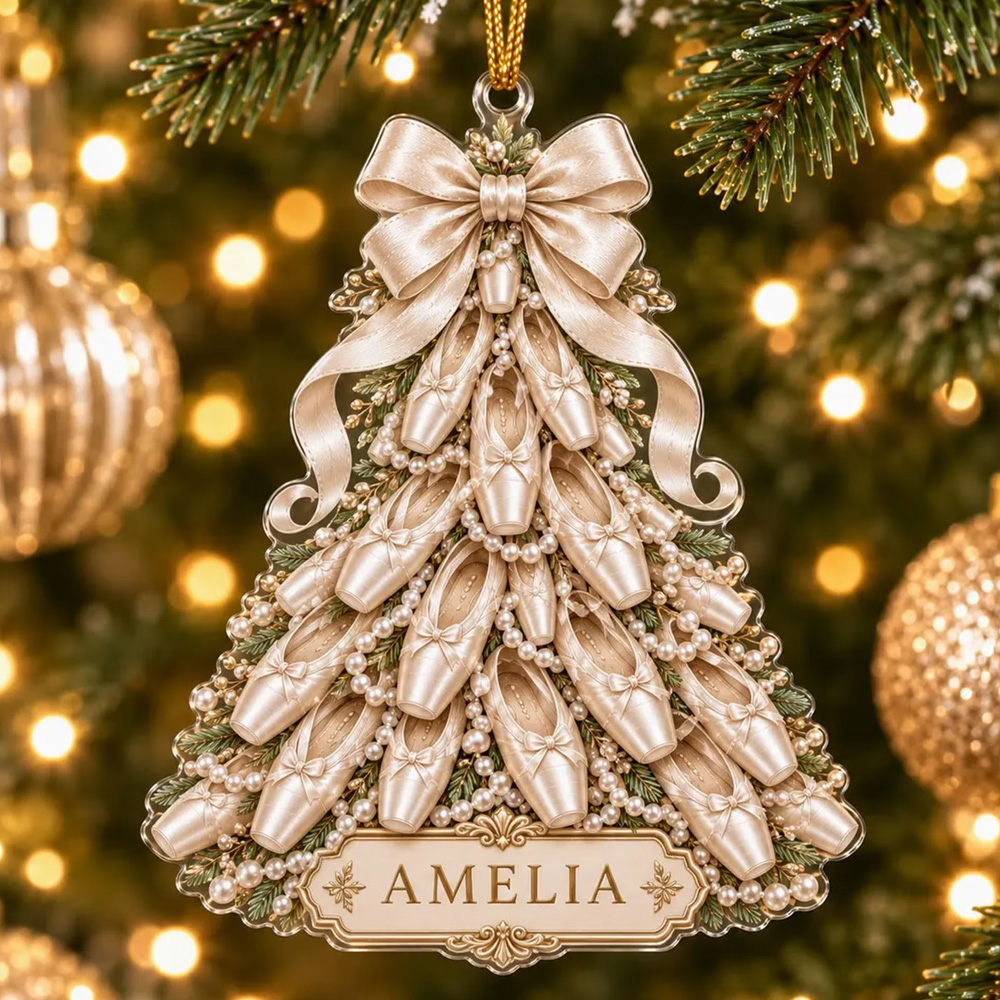 Personalized Ballet Christmas Ornament with Name Acrylic Pointe Shoe Xmas Tree Hanging Decor Holiday Birthday Gift for Ballet Lovers Girls