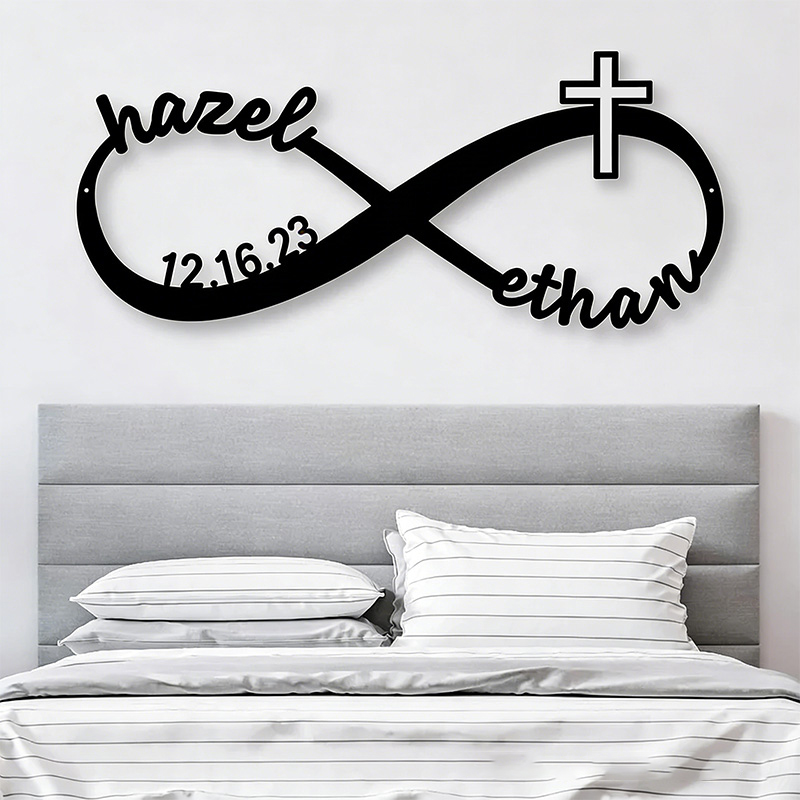 Personalized Infinity with Cross Metal Sign with Custom Names and Date Wall Art Wedding Gift for Couple Anniversary Gift Christian Gift Religious Gift