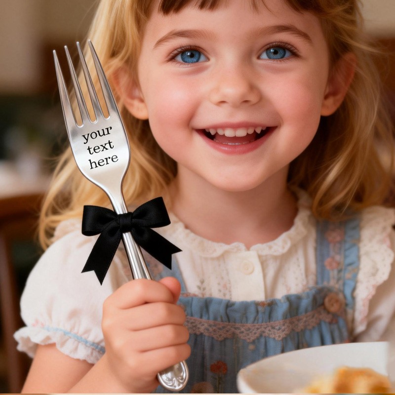 Personalized Unique Custom Name Cute Ribbon Decorated Utensil Perfect Gift for Children Fork Spoon
