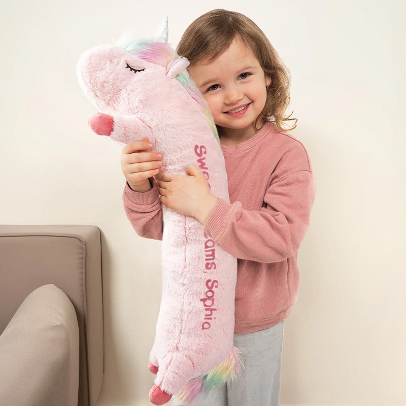 Personalized Cute Comfort Fantasy Rainbow Horse Plush Toy Pillow Soothing Long Plush Pillow with Kid Name Christmas Gift Birthday Gift for Kid