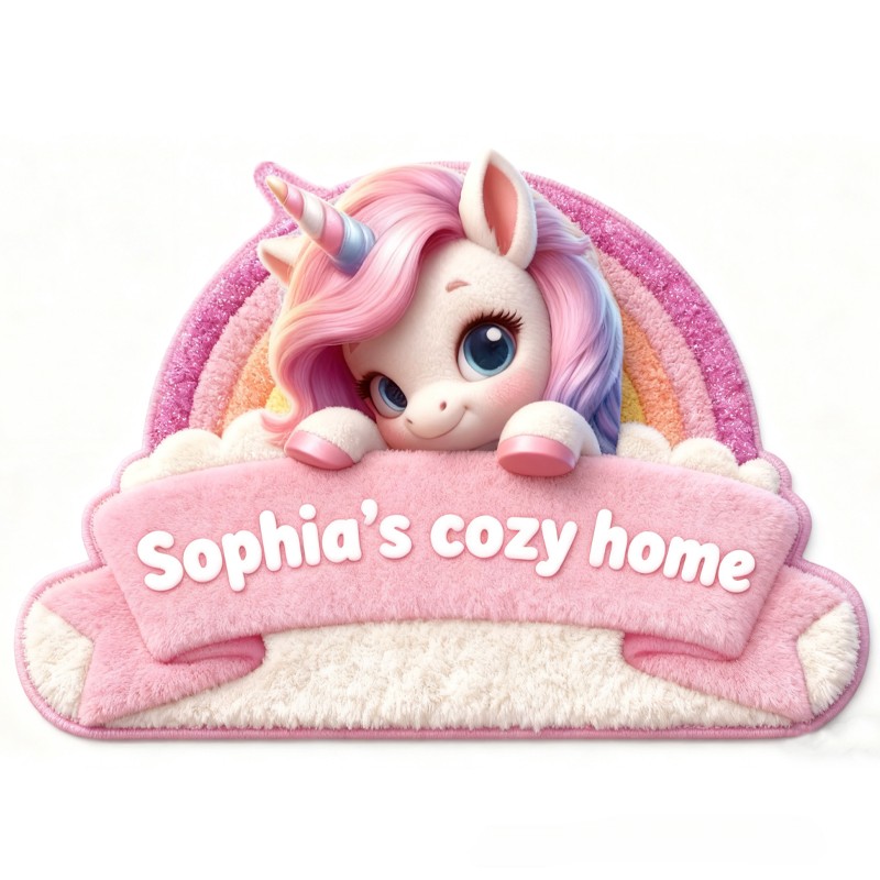 Personalized Dream Horse Rainbow Custom Name Soft Decorative Gift Magical Fantasy Style Cozy Nursery Pink Dream Cute Pastel Lovely Sweet Baby Room Graphic Carpet Rug for Kids