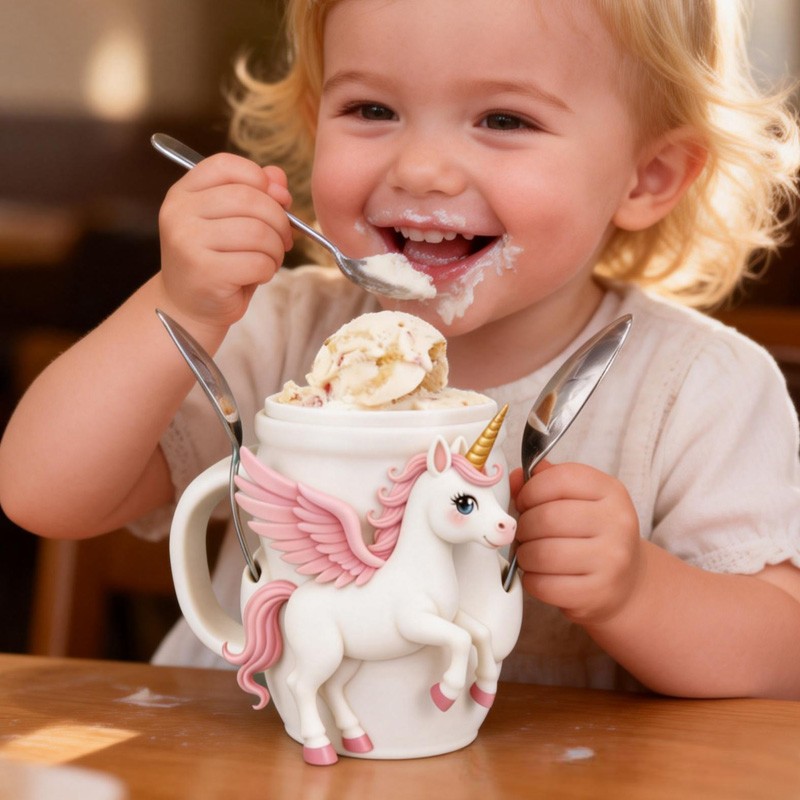 Rainbow Horse Theme Custom Name Cute Pink Winged Rainbow Horse Ice Cream Holder 3D Printed Cozy with Spoon Slot